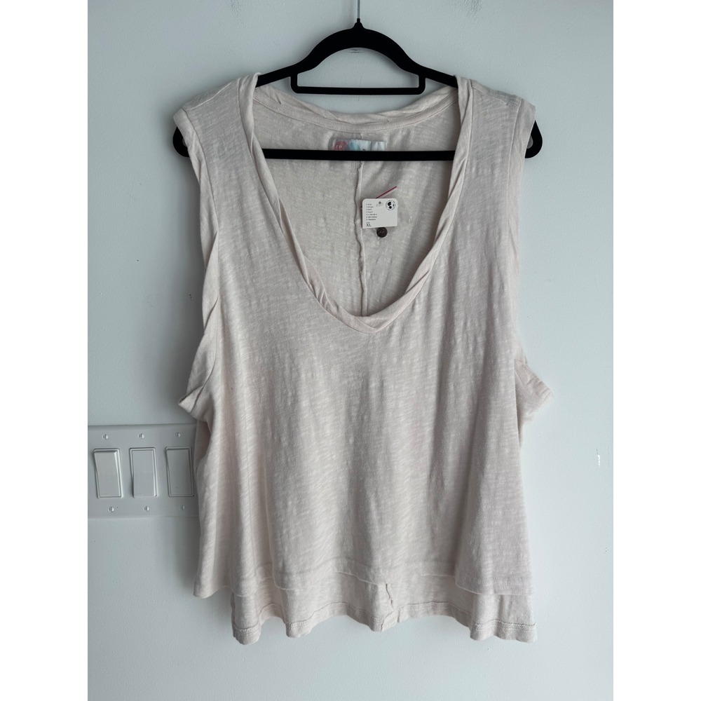 Free People Beach Women XL Salt Cotton Slub Scoop Neck Tank Top OB1556993